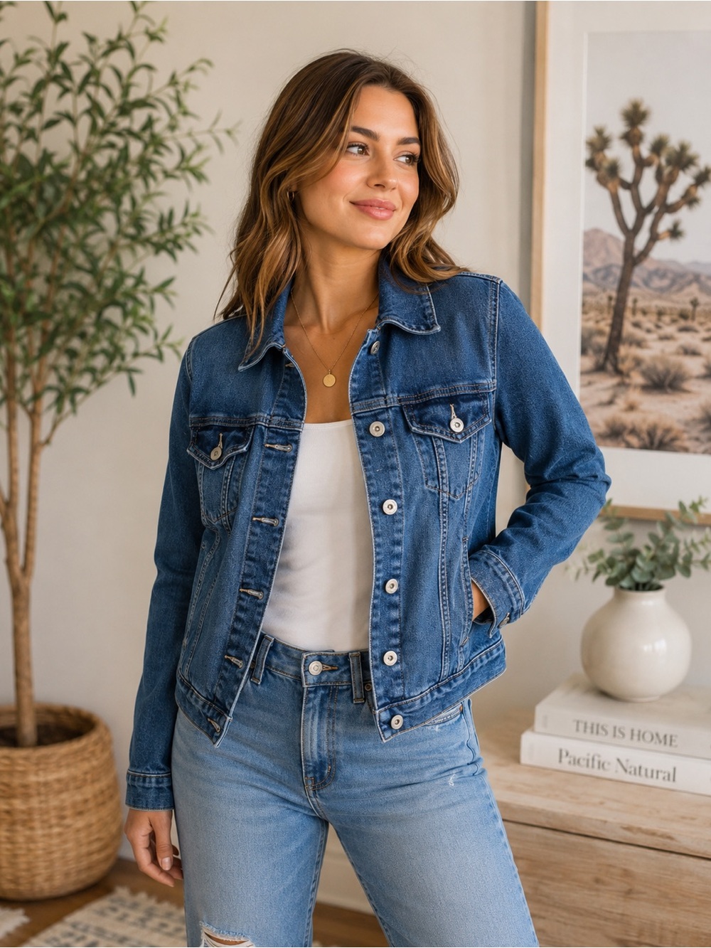 DENIZEN from Levi's Trucker Denim Jean Jacket Button Down Size Medium